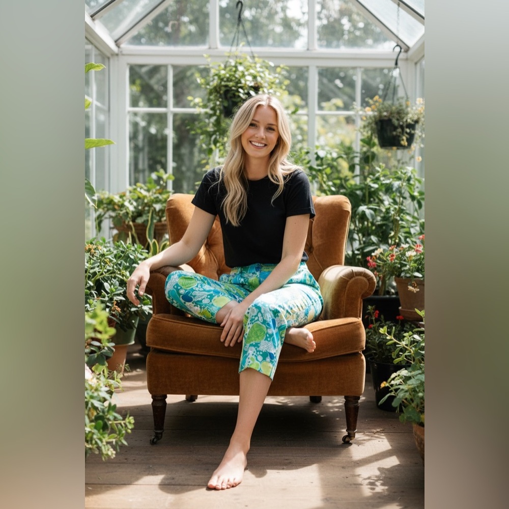 🆕{ Lilly Pulitzer} Mushroom & Veggie Print Capri Pants